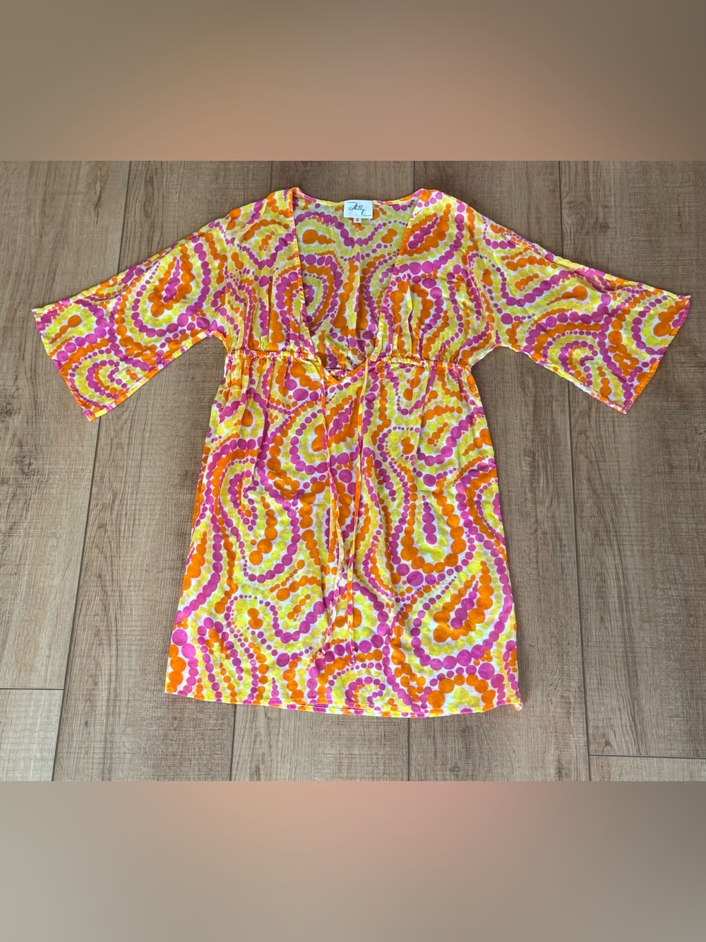 Milly New York Pink Orange Yellow Abstract Dot Print Cotton Tunic Cover Up Dress